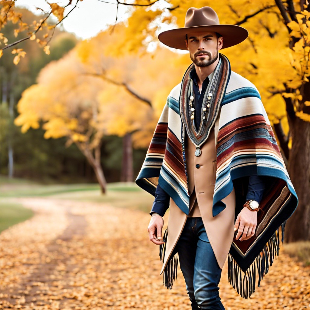 boho poncho and wide brim hat