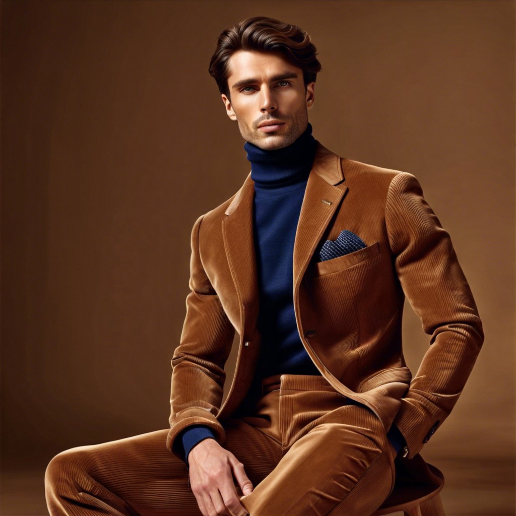 corduroy suit and turtleneck