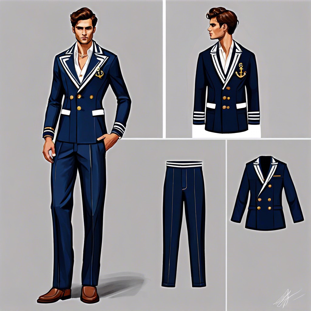 sailor inspired blazer and trousers